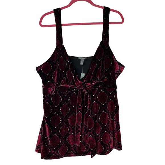 New Apt 9 Velour Tank Top 2X Front Tie Wine Gold Layering Fall Holiday Camisole - Picture 2 of 9